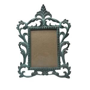 Vintage Ornate Baroque Style Verdigris Brass Picture Frame Standing Fits 5"x7"
